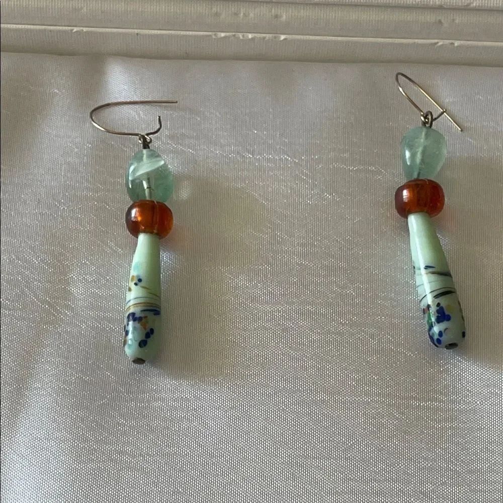 Elegant Green and Brown Dangle Earrings
